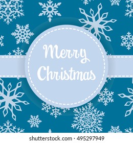 Xmas winter background with flat snowflakes flat pattern and Merry Christmas banner