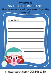 Xmas word game with elf-girl activity page vector