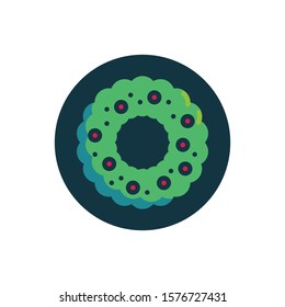 Xmas wreath flat icon. Round colorful button, Christmas wreath circular vector sign. Flat style design