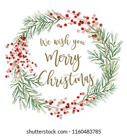 Xmas Wreath Quote We Wish You Stock Vector (Royalty Free) 1160483785 ...