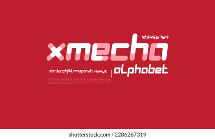 Xmecha abstract digital technology logo font alphabet. Minimal modern urban fonts for logo, brand etc. Typography typeface uppercase lowercase and number. vector illustration