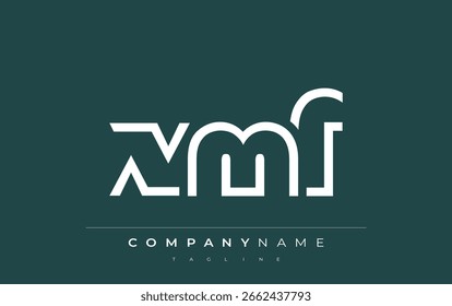 Design de logotipo minimalista XMF com formas geométricas e tipografia simples. Design de logotipo de letra abstrata