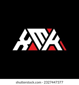 XMK triangle letter logo design with triangle shape. XMK triangle logo design monogram. XMK triangle vector logo template with red color. XMK triangular logo Simple, Elegant, and Luxurious design.