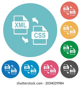 XML CSS file conversion flat white icons on round color backgrounds