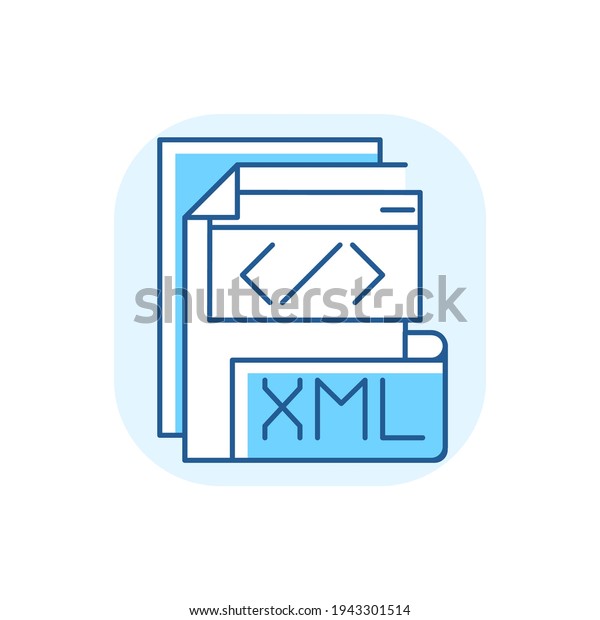 XML file blue RGB color icon. Extensible\
markup language. Text editor. Storing and transport data.\
Conversion. Standard office file format. Structuring, displaying\
data. Isolated vector\
illustration