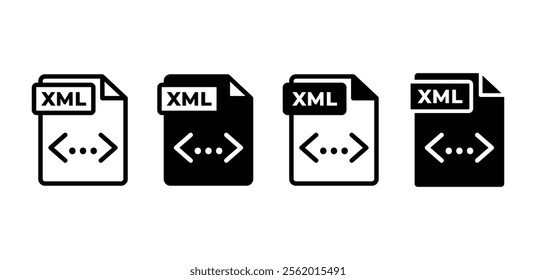 xml file format icon vector design symbol sign black white color illustration collection set isolated