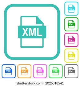 XML file format vivid colored flat icons in curved borders on white background