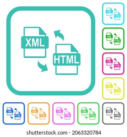 XML HTML file conversion vivid colored flat icons in curved borders on white background