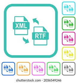 XML RTF file conversion vivid colored flat icons in curved borders on white background
