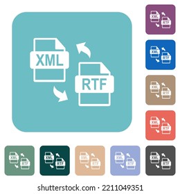 XML RTF file conversion white flat icons on color rounded square backgrounds