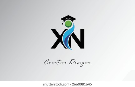 XN Creative Letter Logo com Boné de Graduação e Humano Abstrato - Educação Moderna e Aprendizagem Símbolo Design	