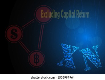 xn or excluding capital return is symbol on stock market build by line and gradient on blue black background.
