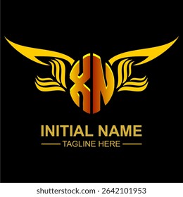 XN Golden Wing Emblem Logo with elegant gold wings, sleek and modern design. Ideal for branding, creative projects, luxury businesses, or artistic ventures.