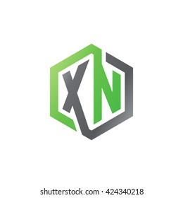 XN initial letters looping linked hexagon logo black gray green