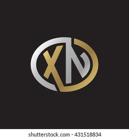 XN initial letters looping linked ellipse elegant logo golden silver black background