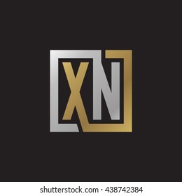 XN initial letters looping linked square elegant logo golden silver black background