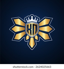 XN initial letters monogram logo for gaming with shield and eagle wing