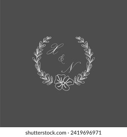 XN initial monogram wedding with creative leaf