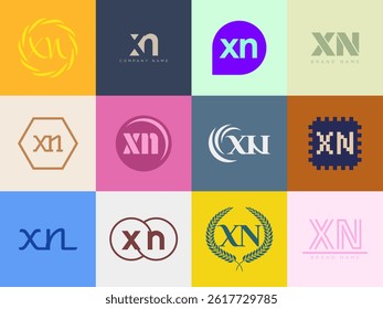 XN logo company template. Letter x and n logotype. Set different classic serif lettering and modern bold text with design elements. Initial font typography. Collection trendy business identity.