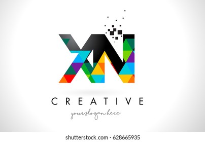 XN X N Letter Logo with Colorful Vivid Triangles Texture Design Vector Illustration.