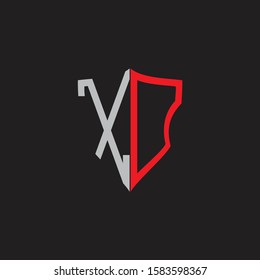 XO Abstract logo monogram with shield elements isolated on black background