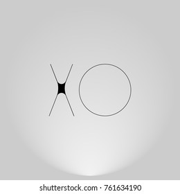 XO Black thin minimalist LOGO Design with Highlight on Gray background.