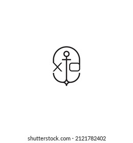 XO creative letter logo design in anchor concept with high quality professional design that will print well across any print media