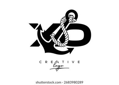 XO Creative Monogram Latter Logo com âncora e design de corda