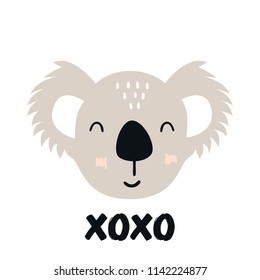Xo Xo - Cute hand drawn nursery poster with cartoon koala animal character and lettering.