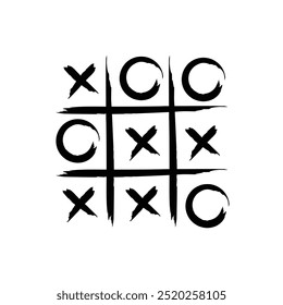  xo game hand drawn grid doodle template vector illustration isolated on white background. Dirty grunge line tic tac toe game symbols.