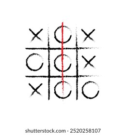  xo game hand drawn grid doodle template vector illustration isolated on white background. Dirty grunge line tic tac toe game symbols.