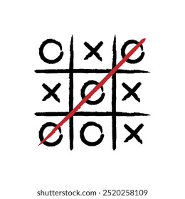  xo game hand drawn grid doodle template vector illustration isolated on white background. Dirty grunge line tic tac toe game symbols.