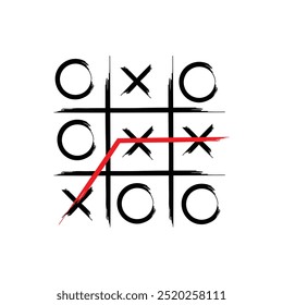  xo game hand drawn grid doodle template vector illustration isolated on white background. Dirty grunge line tic tac toe game symbols.