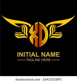 XO Golden Wing Emblem Logo with elegant gold wings, sleek and modern design. Ideal for branding, creative projects, luxury businesses, or artistic ventures.