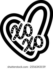 xo xo heart kisses valentines day black vector graphic design and cut file
