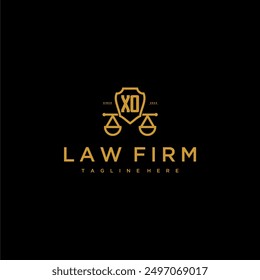 XO initial monogram for lawfirm logo with scales and shield luxury image