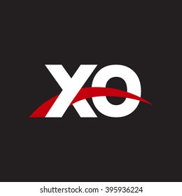 XO initial overlapping swoosh letter logo white red black background