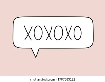 Xo xo xo inscription. Handwritten lettering illustration. Black vector text in speech bubble. Simple outline marker style. Imitation of conversation.