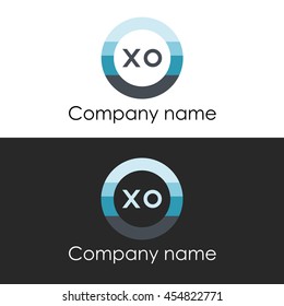 XO letter circle shape icon logo white blue
