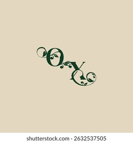 XO letter concept of elegant beautifull wedding organic logo with monogram and leaf