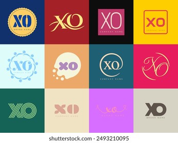 XO logo company template. Letter x and o logotype. Set different classic serif lettering and modern bold text with design elements. Initial font typography. Collection trendy business identity.