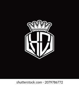XO Logo monogram with luxury emblem shape and crown design template on black background