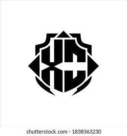 XO Logo monogram with shield line and 3 arrows shape design template on white background
