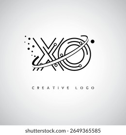 XO Orbit Monogram Logo - Futuristic Minimal Letter mark with Circular Line Art, Tech-Inspired Dots and Space Motion Concept for Modern Branding Identity (Logotipo de Monograma de Órbita XO - Marca de Letra Mínima Futurista com Linha de Arte Circular, Pontos Inspirados na Tecnologia e Conceito de Movimento Espacial para Identidade de Marca Moderna)