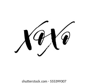 Xo Xo phrases. Phrase for Valentine's day. Ink illustration. Modern brush calligraphy. Isolated on white background. 