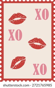 XO Valentine Carimbo de Postagem com Ilustração Lábios