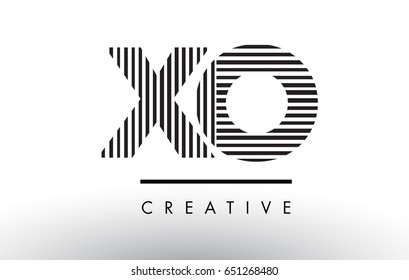 XO X O Black and White Letter Logo Design with Vertical and Horizontal Lines.