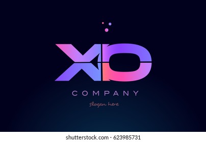 xo x o creative color blue background pink purple blue magenta alphabet letter company logo vector icon design