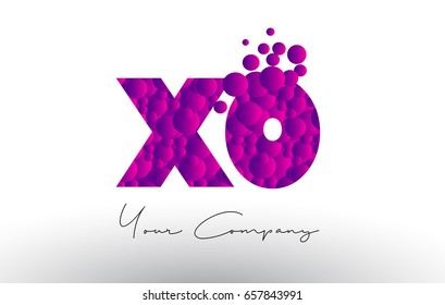 XO X O Dots Letter Logo with Purple Pink Magenta Bubbles Texture Vector.