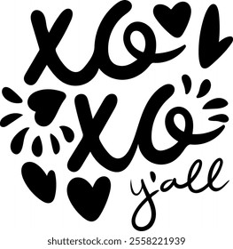 xo xo you all valentines day black vector graphic design and cut file